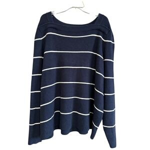 Liz Claiborne Navy White Striped Boat Neck Long Sleeve Sweater 3X Nautical